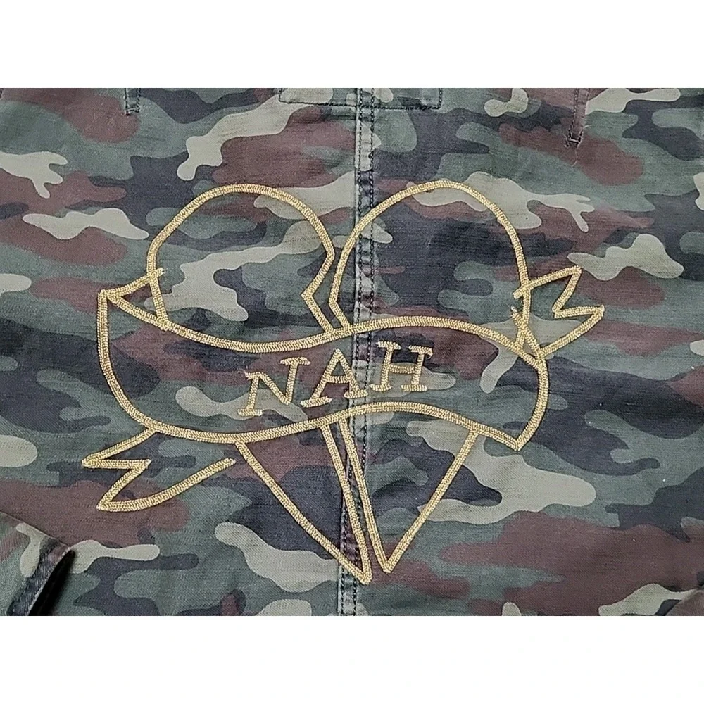 American Eagle AEO‎ Green Camo NAH Embroidered Heart Utility Jacket L Buttons
